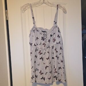 torrid White Striped Butterfly-Print Tank